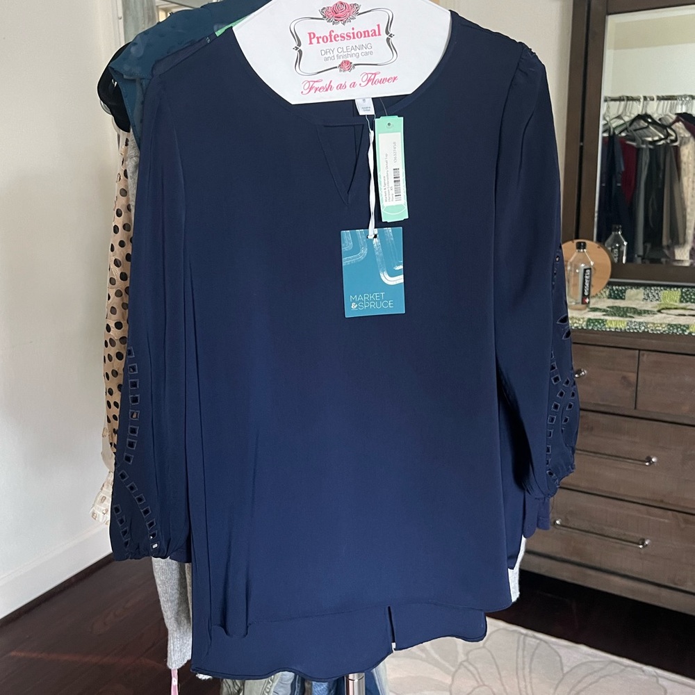 NWT navy blue market & spruce blouse size XS